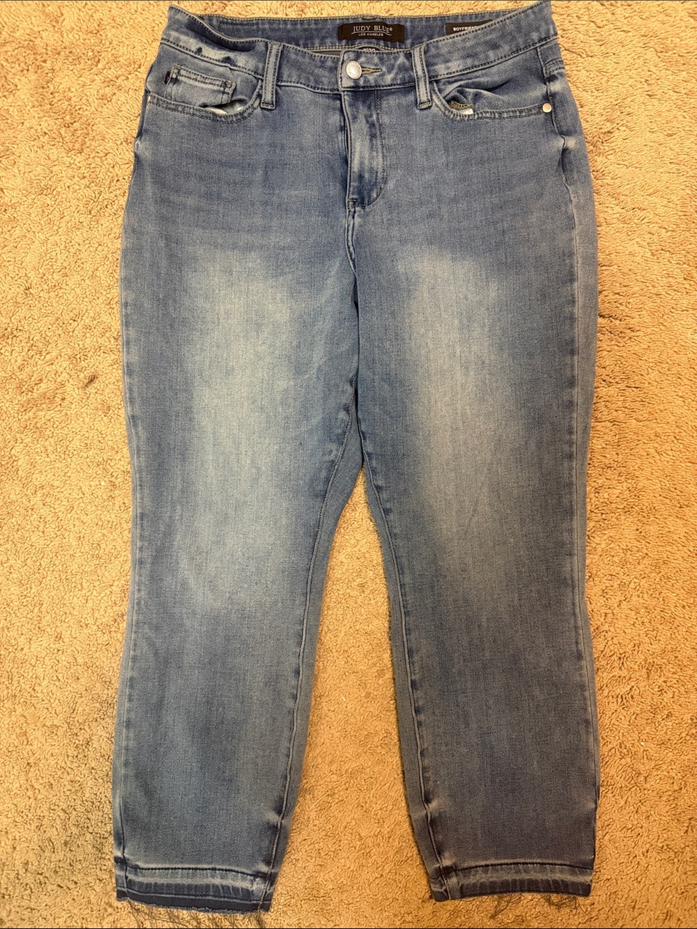 Judy Blue Therma Denim Undone Hem Boyfriend Jeans Size 29 Blue Denim Stretch J65